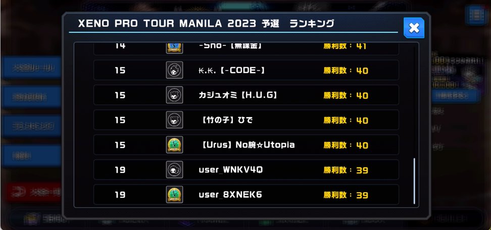 Utopia29272's tweet photo. フィリピン大会予選は40勝で終了
ランキング載れただけで満足
5敗のうち3敗はcode勢
流石は世界最強ギルド
#XENO https://t.co/cJU6Dg7u01