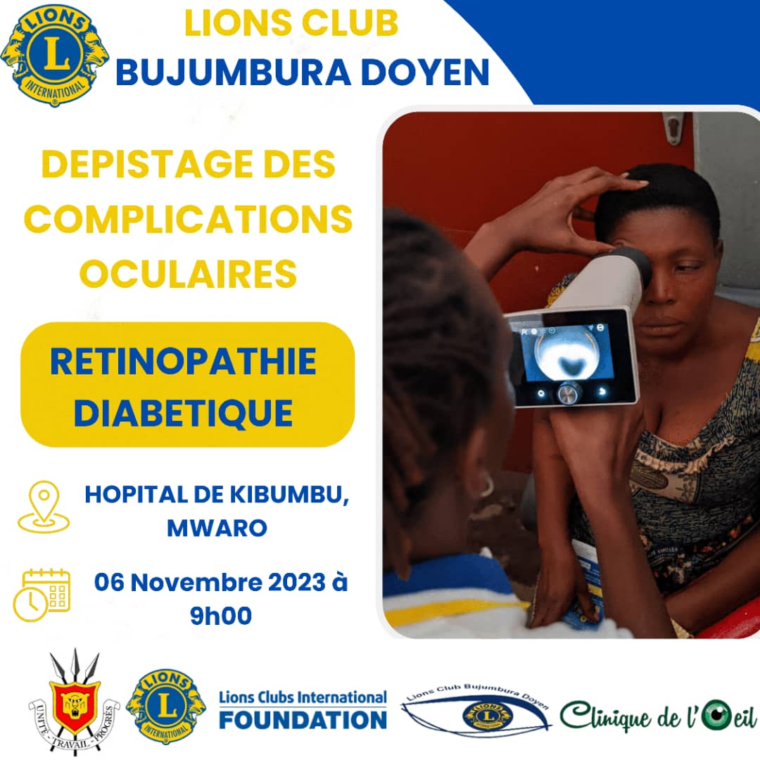 RDiabetique's tweet photo. Le @LionsClubBuja en partenariat avec la @OeilClinique organise un dépistage des complications oculaires à l'hopital de Kibumbu.

@sarahbuki 
@SergeNdayitabi 
@LionsD409 
@Lionsclubintl 
@LionsClubsParis https://t.co/rLByYeMr0G