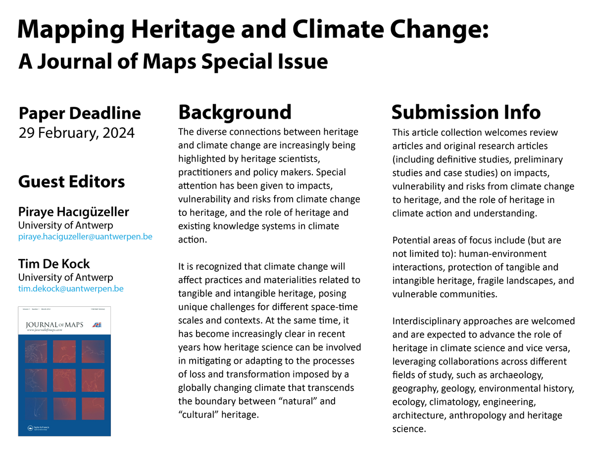 🚨Submit to our special issue "Mapping Heritage and Climate Change" 🚨@PirayendePiraye