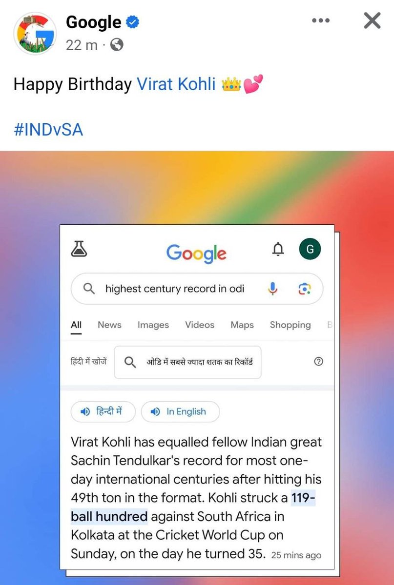 Google wishing Virat Kohli a very happy birthday.