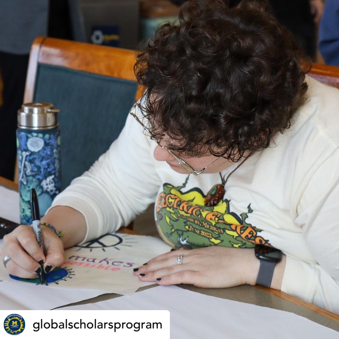 rayruna's tweet photo. Working on the Peace Flag with GSP Global Scholars Program @UMich https://t.co/sMnBhEa2jL