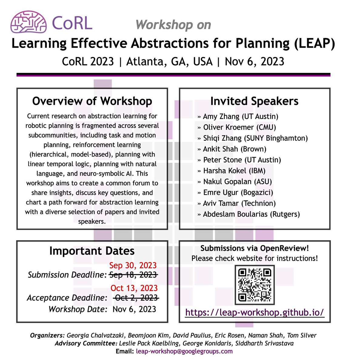 Eric Rosen (@_ericrosen) on Twitter photo Excited to be <a href="/corl_conf/">Conference on Robot Learning</a> 2023 in Atlanta!
If you’re interested in robot skill learning and long-horizon planning for open-ended tasks, please reach out and let’s talk 😊
I’ll also be at the LEAP workshop tomorrow, come by and say hi! Excited to be <a href="/corl_conf/">Conference on Robot Learning</a> 2023 in Atlanta!
If you’re interested in robot skill learning and long-horizon planning for open-ended tasks, please reach out and let’s talk 😊
I’ll also be at the LEAP workshop tomorrow, come by and say hi!