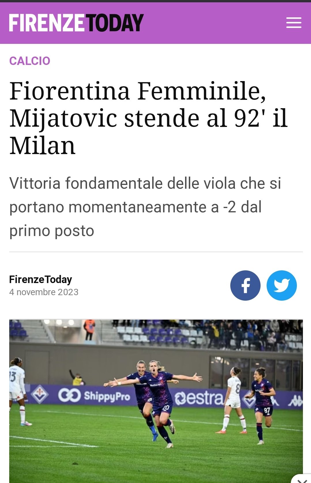 Fiorentina Femminile, Mijatovic stende al 92' il Milan