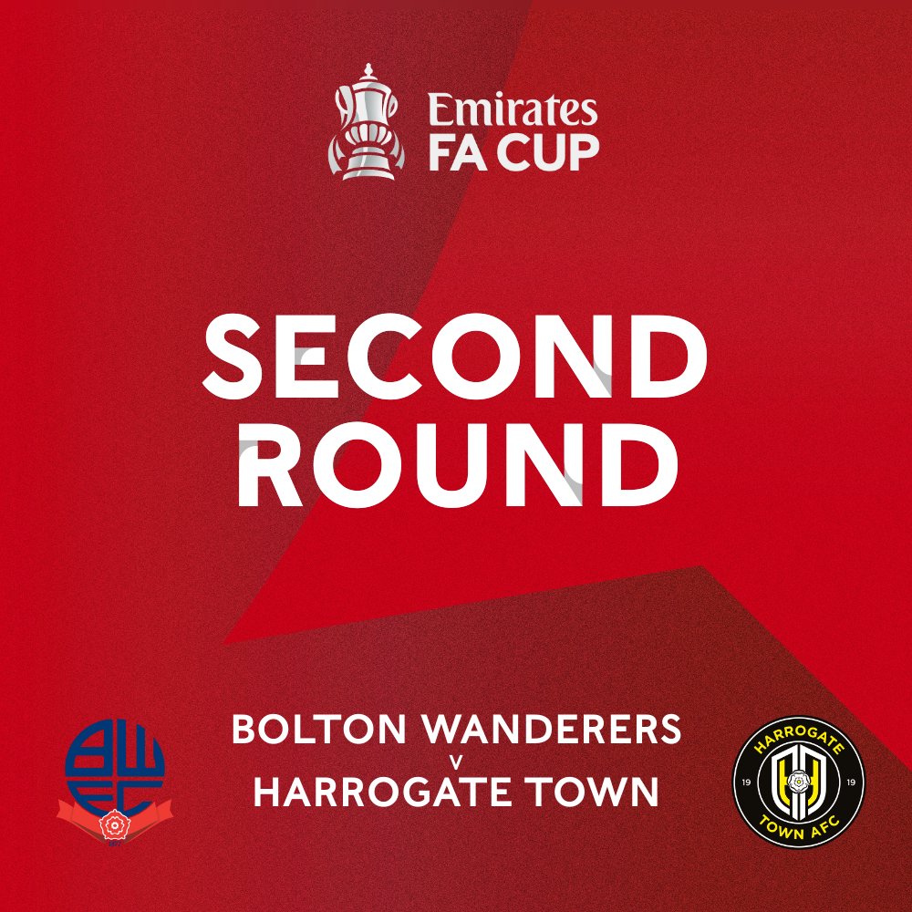 🏆 We have been drawn at home to @HarrogateTown in the Second Round of the @EmiratesFACup. Ties to be played across the weekend of 2nd/3rd December. Full details to be confirmed in due course. #bwfc