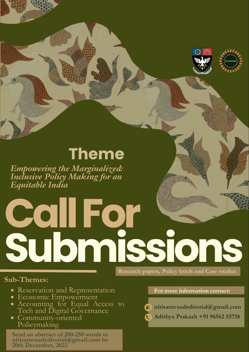 NitiSamvaad's tweet photo. Presenting the premier public policy conference of the country! Submit now!
Mail us at nitisamvaadeditorial@gmail.com for more details.
We look forward to hosting you on 17th February 2024 for the conclave at St Xavier's College, Mumbai.
#NS24 #policy https://t.co/SMNvbeRRyr