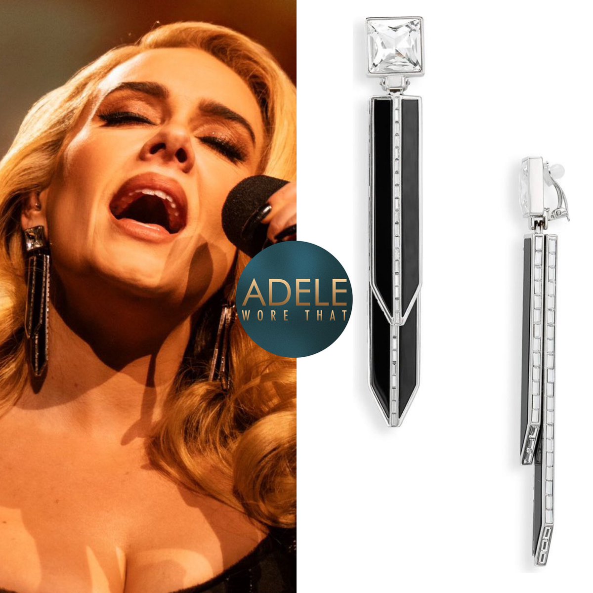 adeleworethat's tweet image. The earrings @adele gave away were the spike clip on earrings from @YSL  made of crystal &amp;amp; resin £1,212.