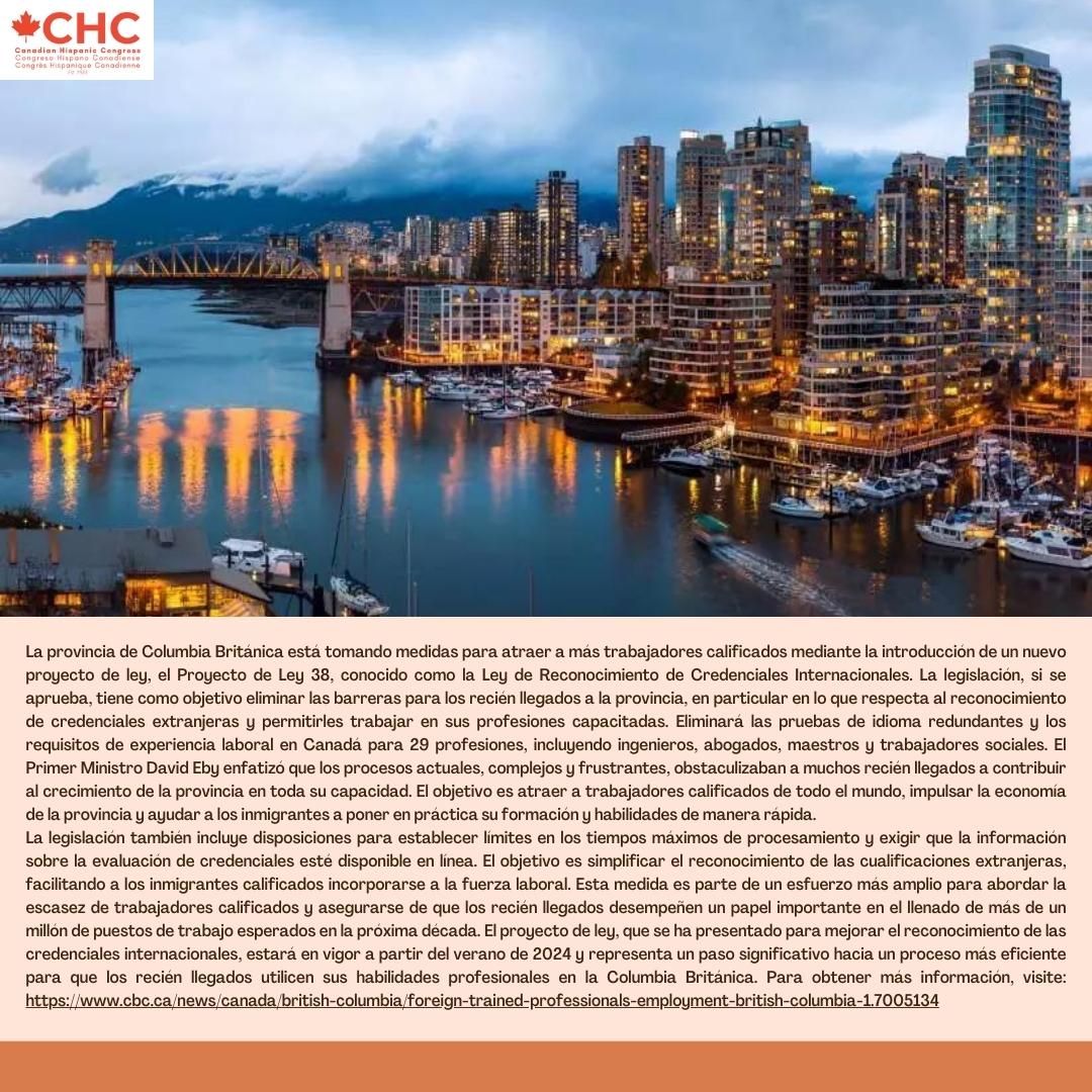 B.C. aims to attract more skilled workers with laws to fast-track professional immigrants  🇨🇦📚🌍🏢 
#unmillonjuntos #CHC #1millonstrong #noticias #hispanxs #latinxs #news #SkilledImmigrants #CredentialRecognition #BritishColumbia #ImmigrationReform