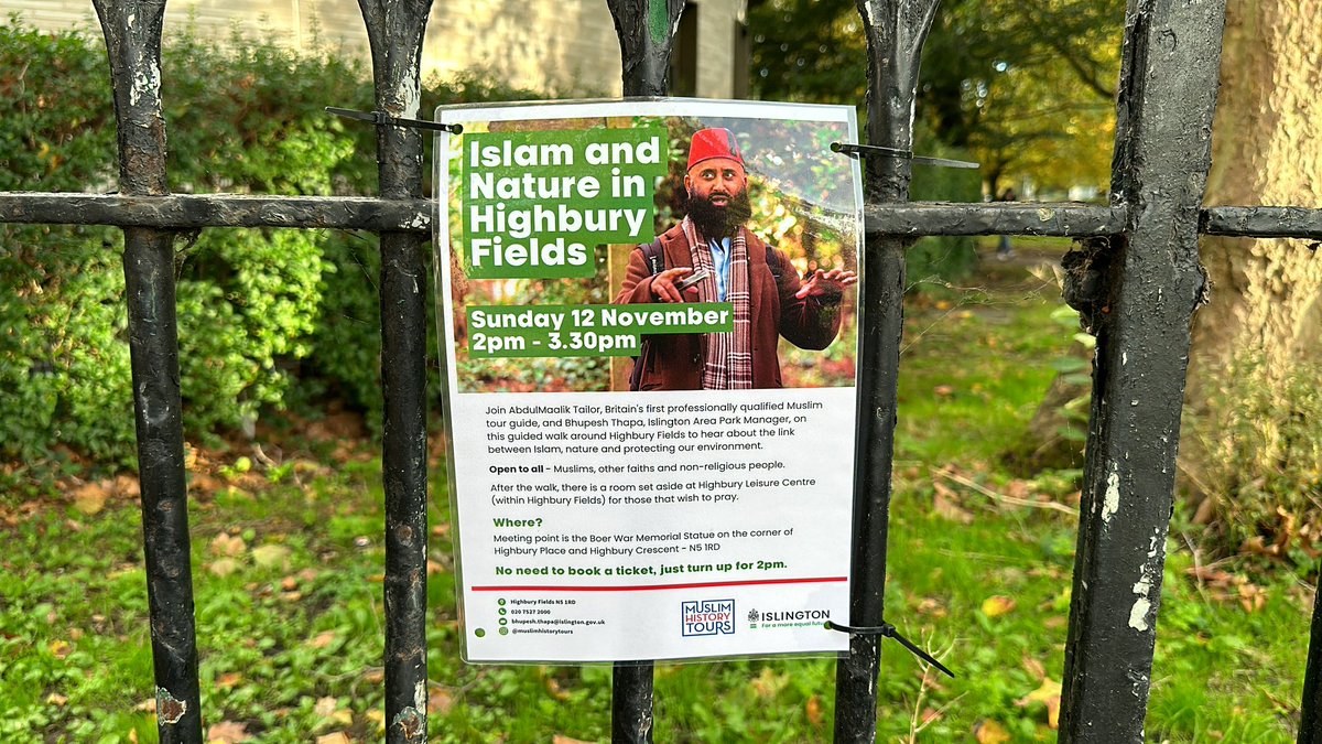 unitethefields's tweet photo. Guided walk around Highbury Fields on Sunday 12 November, 2pm — learn about the link between Islam and nature. https://t.co/Q2kto6MLzW