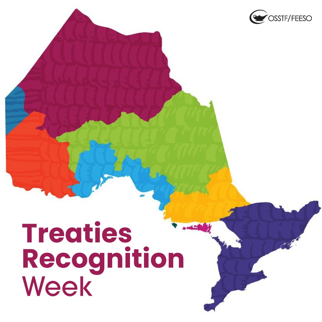 This week we honour #TreatiesRecognitionWeek! #OSSTF acknowledges First Nations as the original inhabitants of Turtle Island. Learn more about treaty rights + relationships from #Indigenous Elders + Knowledge Keepers: ontario.ca/page/videos-in…