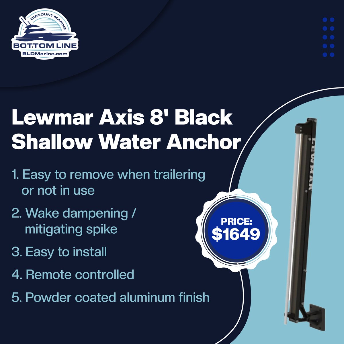 BLDMarineus's tweet image. Effortless installation, wake mitigation, and remote control. Anchor like a pro with style! 

For more information visit: bldmarine.com/products/lewma…

#LewmarAxis #ShallowWaterAnchor #BoatingEssentials #AnchorControl