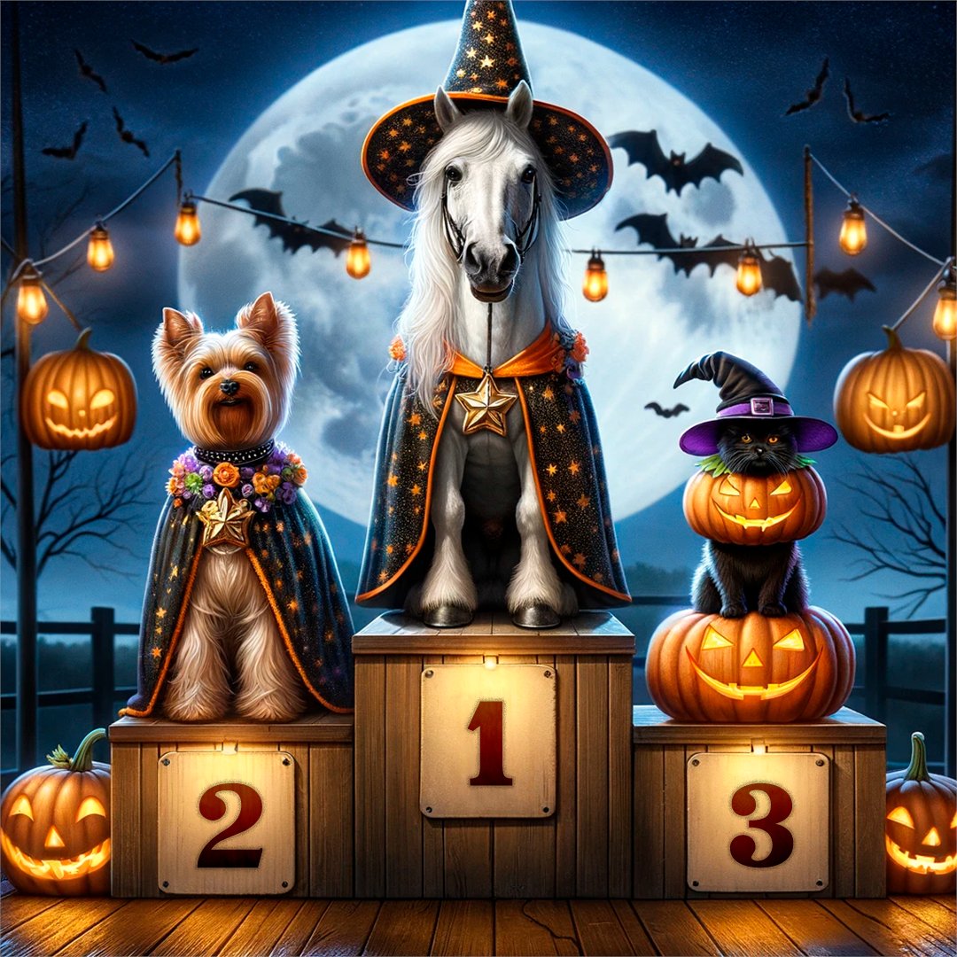 DimplesHTreats's tweet photo. 🌟 We have our PET-O-WEEN Costume Contest Winners!

Creative: XXXX
Funniest: XXXX
Scariest: XXXX
Cutest: XXXX

🥇🎉 Thanks to every participant and to those who shared our contest; your enthusiasm has made this event unforgettable.  #PetOWeenChamps #DimplesHorseTreats https://t.co/UlCtIxqXZm