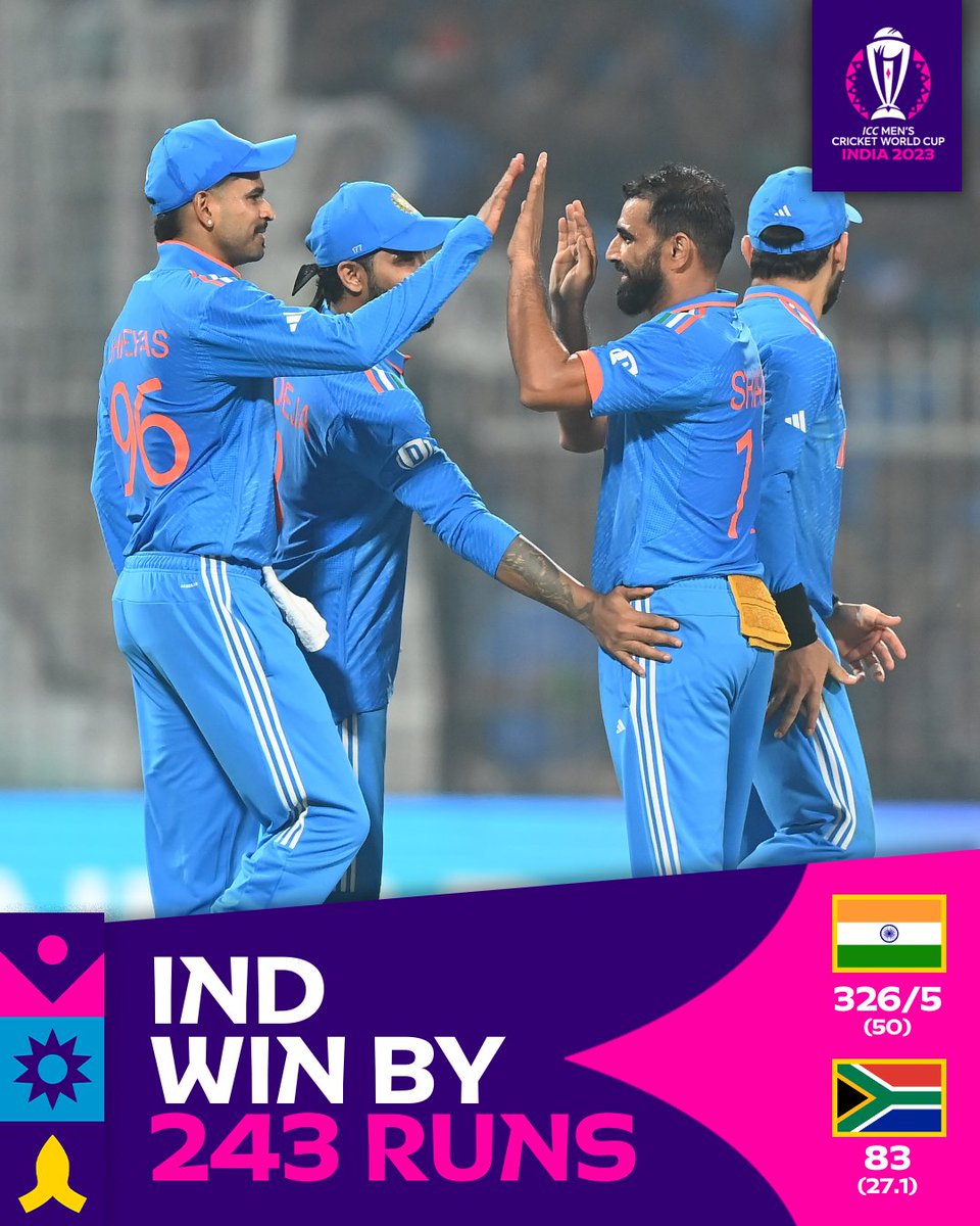 cricketworldcup's tweet image. The Indian juggernaut rolls on in Kolkata 🔥

#CWC23 | #INDvSA 📝: cricketworldcup.com/match/102777