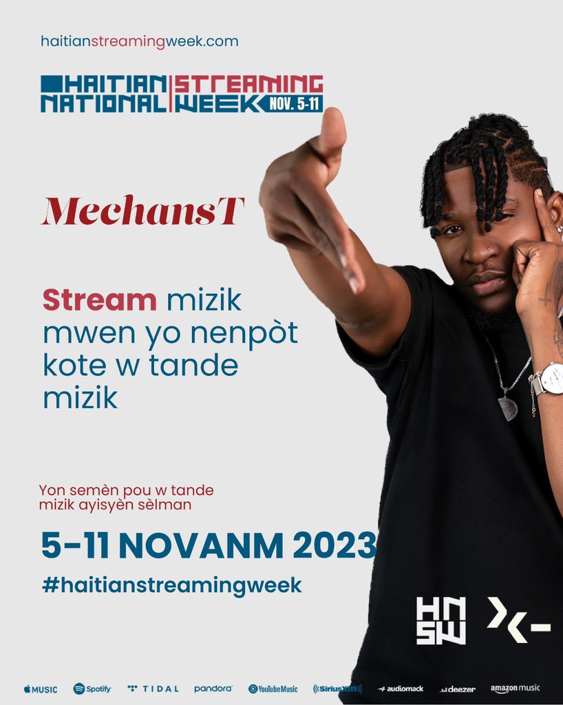 MechansT's tweet image. Tout fan mwen yo, m’ap envite nou pou n ede m pote kole ak inisyativ Haitian Streaming Week la kote nou pral stream mizik mwen pou yon semaine san kanpe.

Nenpòt kote w tande mizik. 5-11 Novembre 2023.

haitianstreamingweek.com ak @klebkfe pou plis enfòmasyon #ATable💚