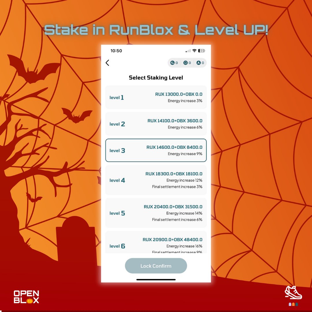 OpenBlox🔺💙 (@openblox_io) on Twitter photo Day 5: Perform at least level 3 or above stake in #RunBlox⚡️
Boost your stats the higher you stake!
Use the official event hashtag #Bloxoween and tag <a href="/RunBlox_io/">RunBlox🔺💙🔲 | RunOnArb</a>
zealy.io/c/openblox/que… Day 5: Perform at least level 3 or above stake in #RunBlox⚡️
Boost your stats the higher you stake!
Use the official event hashtag #Bloxoween and tag <a href="/RunBlox_io/">RunBlox🔺💙🔲 | RunOnArb</a>
zealy.io/c/openblox/que…