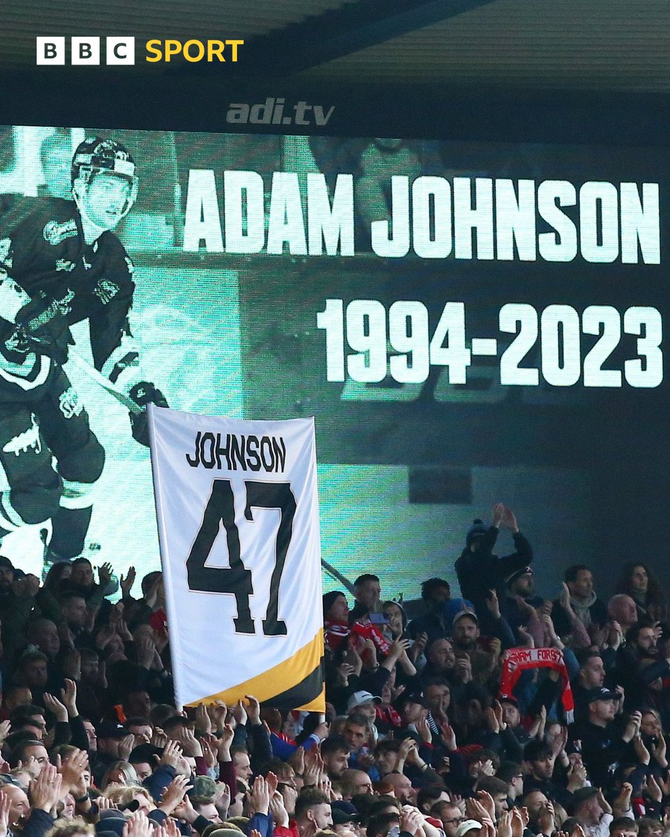 The City Ground held a moment of applause in the 47th minute of #NFOAVL to remember Nottingham Panthers player Adam Johnson. ❤️

#BBCFootball