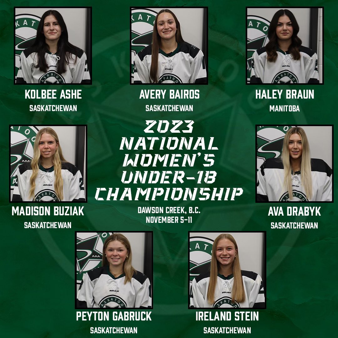 StoonStarsAAA's tweet photo. Best of luck to our seven Stars players and three coaches/staff who are out in Dawson Creek for the Female U18 Nationals! You can keep up with the tournament by following Hockey Sask and Hockey Canada’s social media. 

Schedule &amp; Results: https://t.co/eZm5J2w80T https://t.co/tp2uP5wyrN