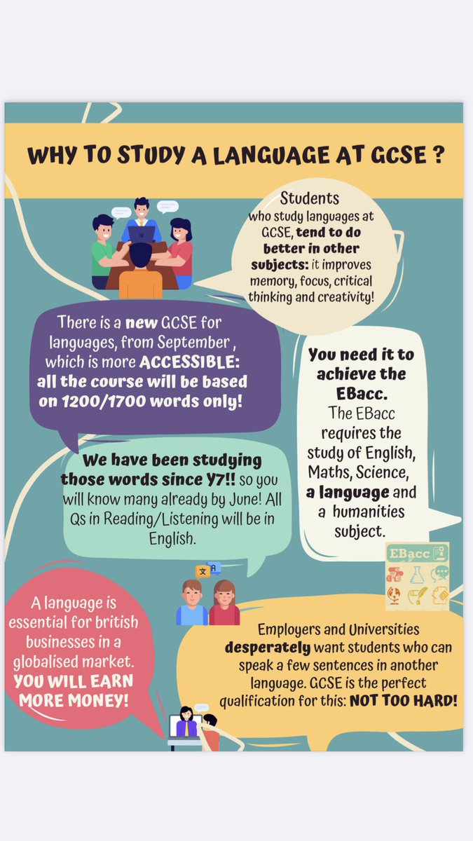 I’ve created this flyer to give out during Y9 parents’ evening to reinforce why their children should do a MFL for GCSE.<a href="/David_Sanako/">David Binns</a> also is coming to pay us a visit on the 13th December! It’s going to be tough but LOTS of positive Y7/8 ss. #mfltwitterati drive.google.com/file/d/1Y1AzFn…