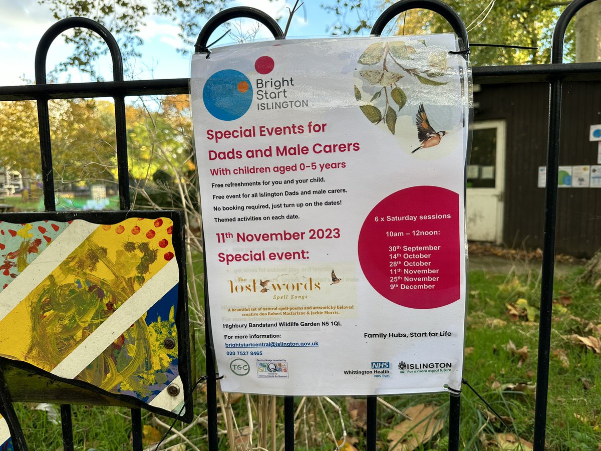 unitethefields's tweet photo. Special event for dads and male carers of under 5 year olds: spell-songs and artwork by The Lost Words.

Meet at the Highbury Fields wildlife garden (by the old stay-and-play ‘bandstand’ building), Saturday 11 November, 10am. https://t.co/XuMhymDzRL