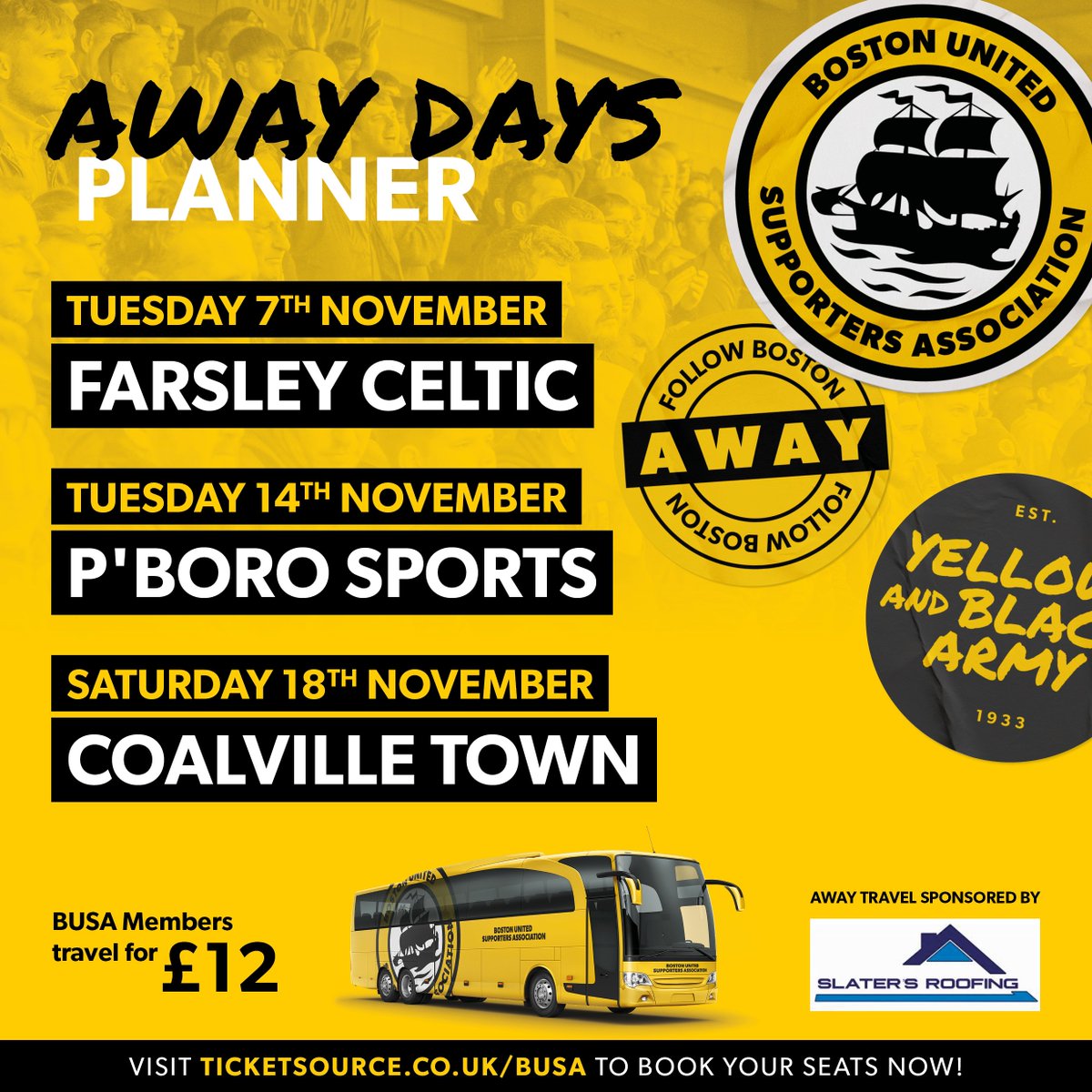 🗺️ Where will you be heading this November?

🚌 Let's continue our fantastic away following, get your seats booked now folks!

ticketsource.co.uk/busa