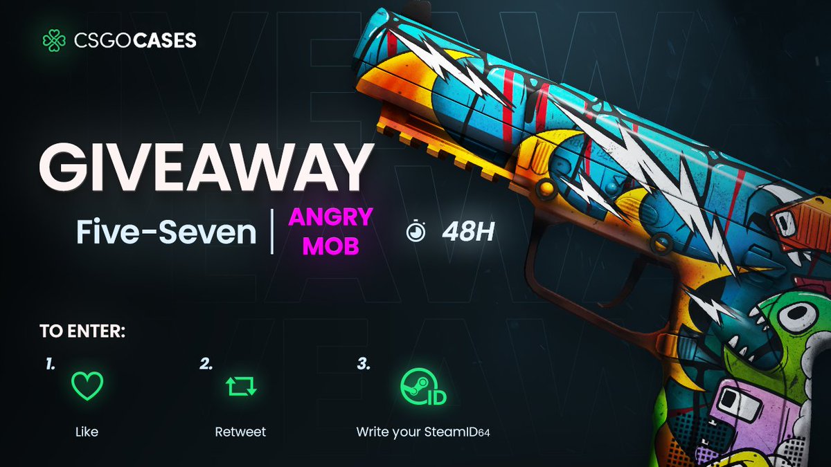 💥StatTrak™ Five-SeveN | Angry Mob (MW)💥
How to Enter:  
💗Like
🔁Retweet
✍️Write your SteamID64

🎁Winner will be announced after 48h⏰

#cs2giveaways #cs2skins #csgocases #cs2skinsgiveaway #cs2community #giveaway #CS2Giveaway #CS2 #CounterStrike2 #CSGO