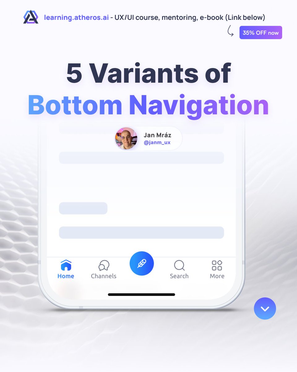 janm_uiux's tweet image. Bottom navigation, or tab bar, is the most frequently used navigation for mobile apps. Get inspired by these common types! 📱