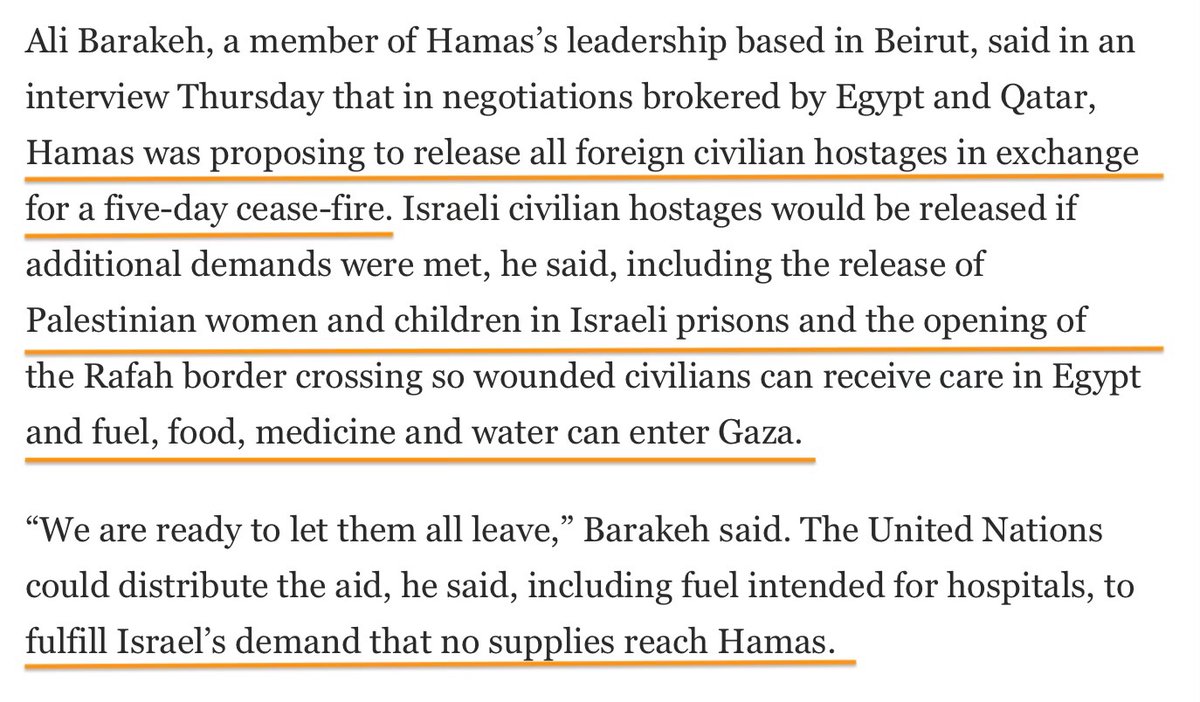 malsaafin's tweet photo. This isn’t new. Hamas made this offer two weeks ago. This was in the Washington Post. It’s clear neither the Israeli nor American govts care about the hostages more than they care about destroying Gaza. https://t.co/WWpMBspz62