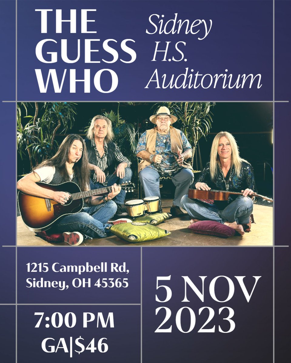 MetalTitans's tweet photo. .@theguesswho
#DerekSharp #MichaelStaetow #GarryPeterson #MichaelDevin #LeonardShaw
Today: Nov 5 Sidney High Auditorium, Sidney, Ohio https://t.co/o7ZQ9fqaUP
