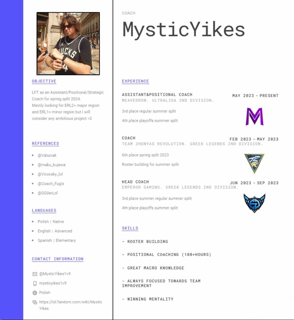 mstc1v9's tweet image. I am still in talks with @Meavedron but they allowed me to explore more options for spring split 2024.

I am interested in Assistant/Positional/Strategic Coach positions.

Vods available upon request.

Contact via DM or discord: mysticyikes1v9

Likes and retweets = big fat kiss💋