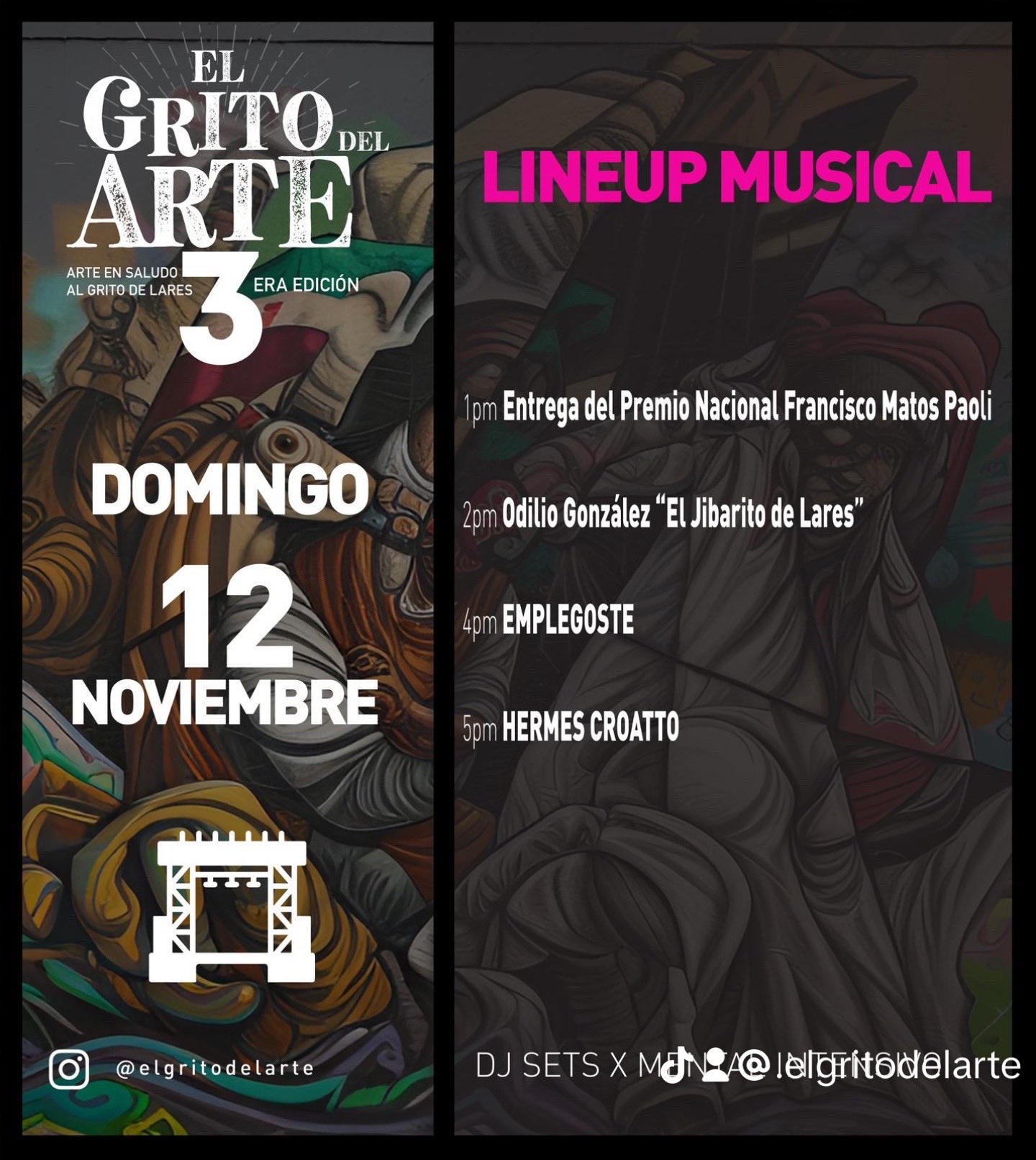 El grito del arte 3 lineup musical del domingo 12 de noviembre de 2023