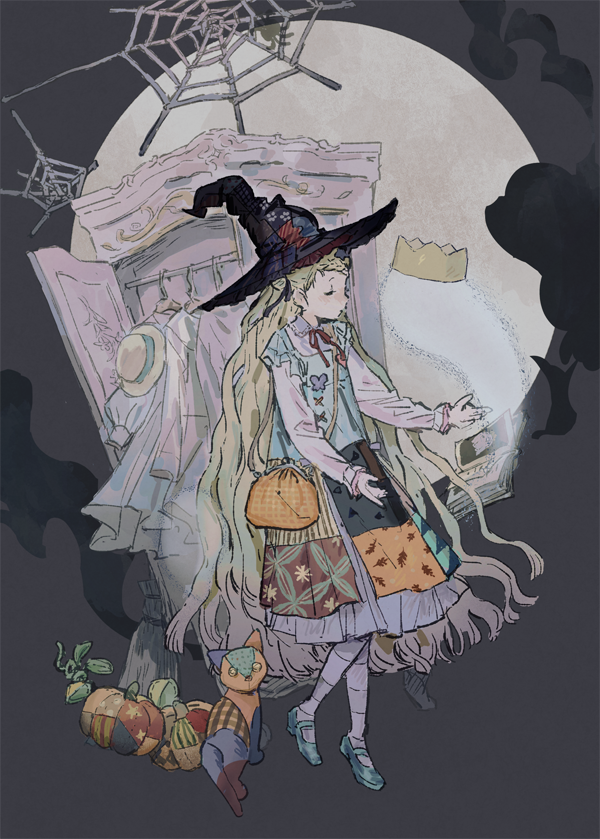 1girl hat long hair witch hat blonde hair very long hair solo  illustration images