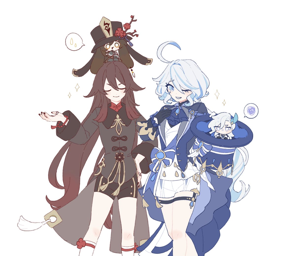 saden_meow's tweet photo. 🎩🐰✨#Hutao #Zhongli #Furina #neuvillette https://t.co/bDTnD12n4V