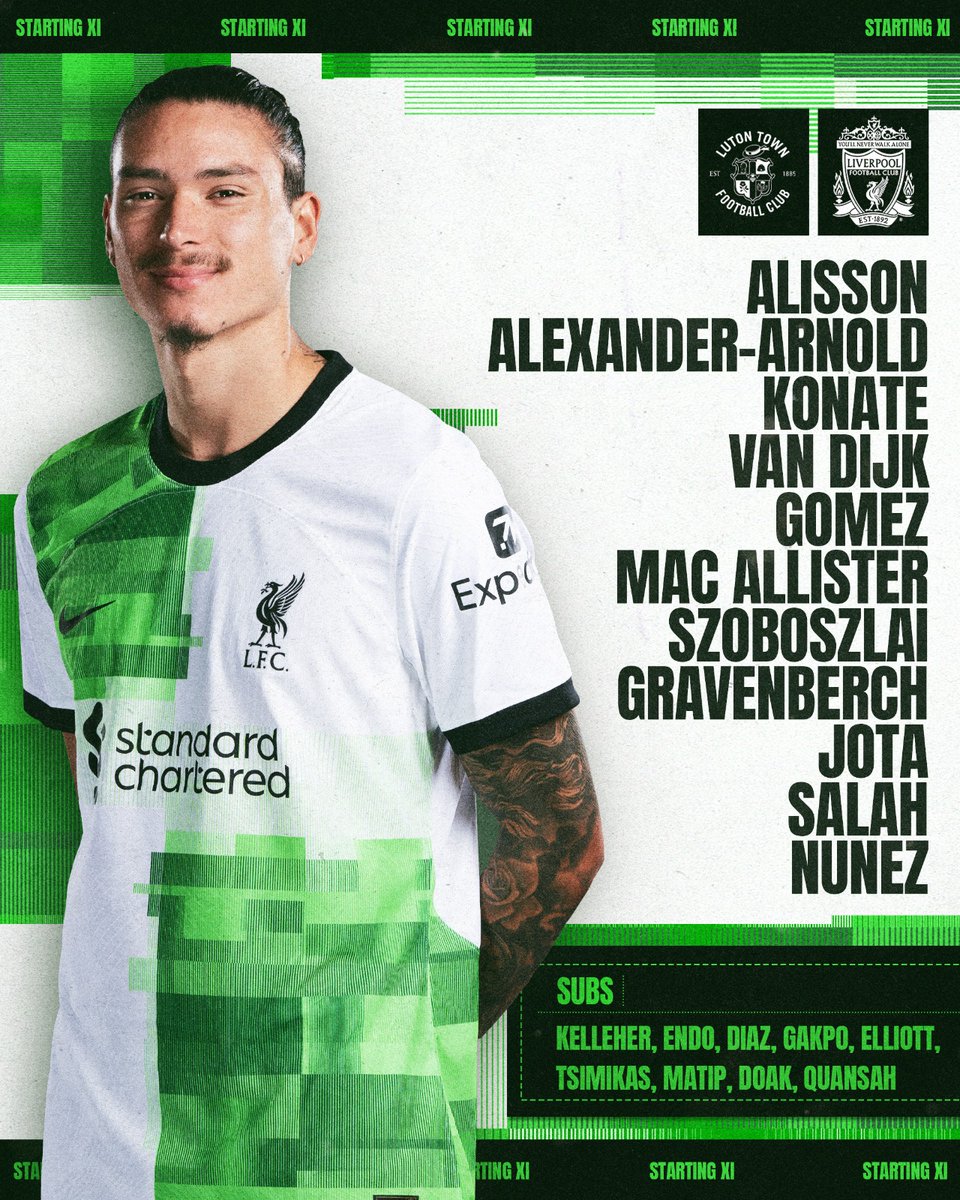 AzriAhmad9696's tweet photo. This is the starting 11 &amp; the subs for Matchday 11 vs Luton Town at Kenilworth Road. Come On You Reds!
 #LUTLIV #YNWA #Liverpool4Life https://t.co/pqE5mV9aLd