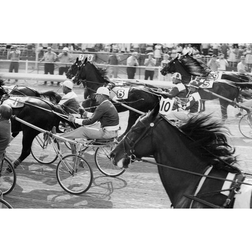 View of the start of the 1961 Hambletonian Stakes at DuQuoin State Fairgrounds in Du Quoin, Illinois August 30, 1961. #NeilLeifer #Photography #HarnessRacing