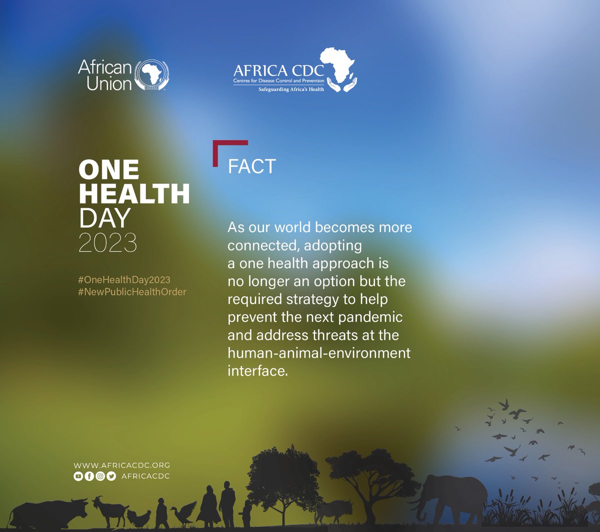 Human, animal, & environmental health are closely interconnected & a threat to one is a threat to all. On this #OneHealthDay2023 we highlight the importance a #OneHealthApproach to protect public health & mitigate against new health threats. 
#NewPublicHealthOrder

@_AfricanUnion