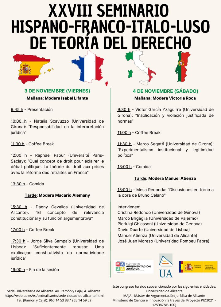 ArgumentacionUA's tweet photo. Con la mesa redonda «Discusiones en torno a la obra de Bruno Celano», concluyó ayer en Alicante el XXVIII Seminario Hispano-Franco-Italo-Luso de teoría del Derecho, que contó con el apoyo del @ArgumentacionUA para su organización. Aquí varios de los momentos del seminario: https://t.co/ntwetTDhOI