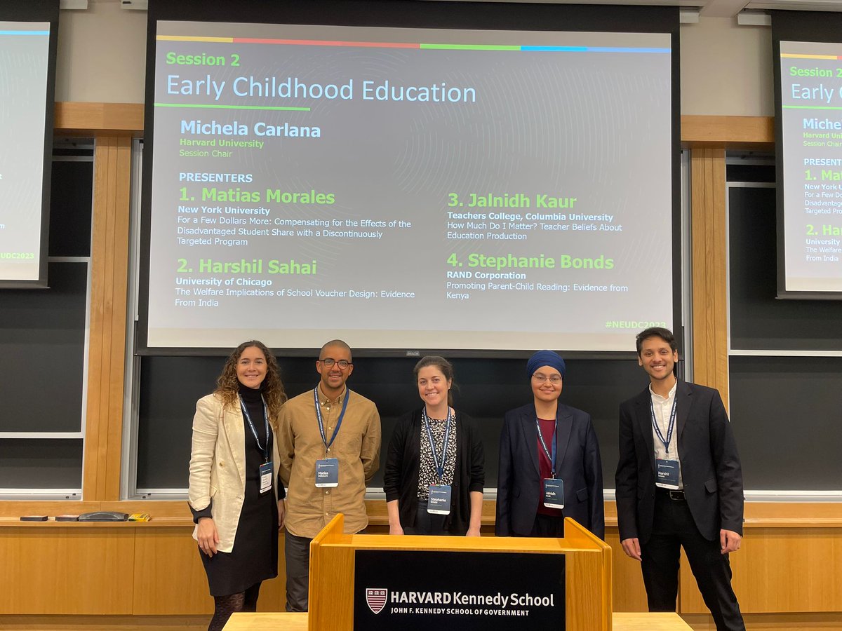 #NEUDC2023 session Early Childhood Education examined design and behavioral responses by schools, interventions for teacher effort, and promoting parent-child reading as methods to improve outcomes, chaired by <a href="/michelacarlana/">Michela Carlana</a>.

🖇️Read the papers: bit.ly/3StyX26