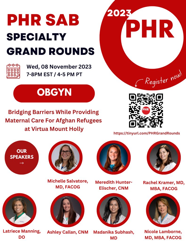 Come join us virtually on 11/8 for our Specialty Grand Rounds! This edition: OBGYN. Register now at: tinyurl.com/PHRGrandRounds