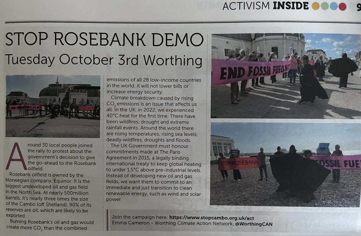 Great to see the article about our #StopRosebank demo in #Worthing ⁦@InsideMagazines⁩ 
#NoNewFossilFuels