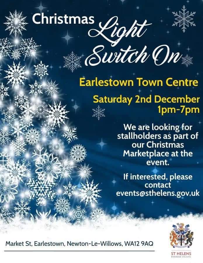 Would you like a stall at the Earlestown Christmas Lights Switch On? If so, drop events@sthelens.gov.uk an email before they sell out! #community #lovenlw