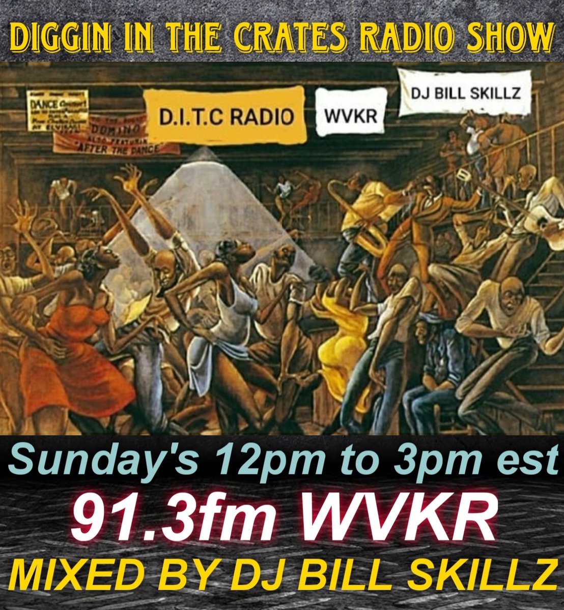 Diggin In The Crates Radio on 91.3fm WVKR from 12pm to 3pm est. Or listen online at wvkr.org or on your smartphone with the TuneIn app. Search WVKR-FM