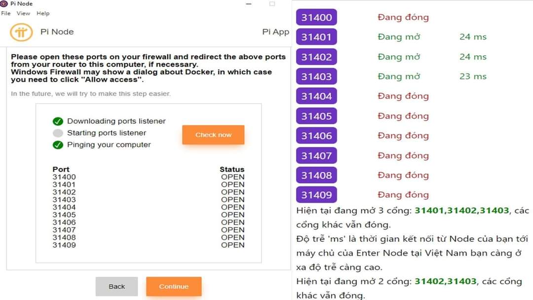 Về vấn đề Open full 10 Ports ở app Pi Node mà khi check ports ở website thì lại chỉ mở 3 cổng, sẽ giải thích cho mn một cách dễ hiểu nhất như sau:

Trong giai đoạn từ tháng 7 đến tháng 9 năm 2022, PI NODE đã lỗi một số vấn đề không mong muốn. Điều này bao