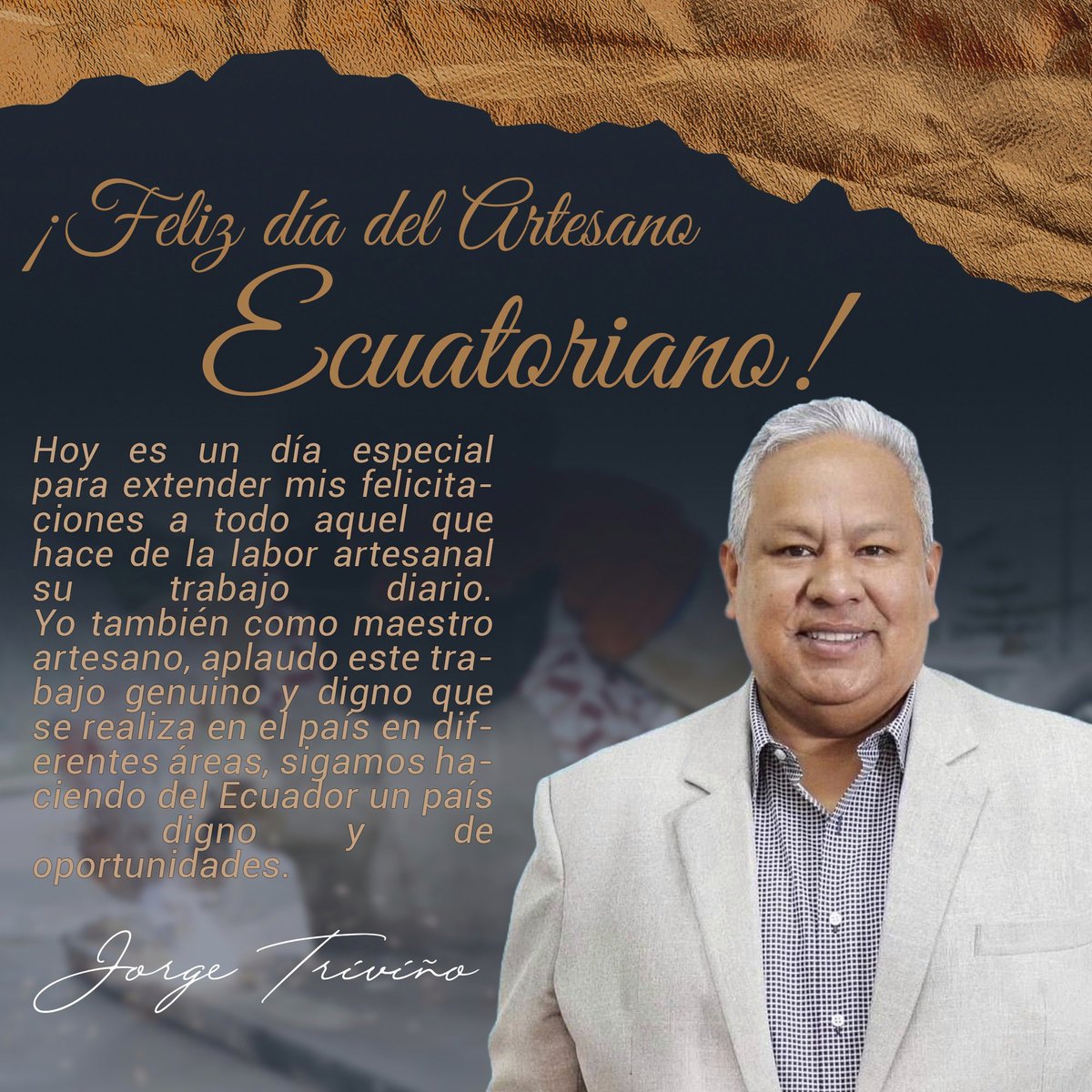 JorgeTrivino_'s tweet photo. Extiendo mis felicitaciones a los #artesanosecuatorianos hoy en su día  👋🏼

Los admiro tanto y se cuán gratificante es su labor 🫡

¡Feliz Día!

#artesanos #diadelartesano #artesanal https://t.co/PJeDkM7rzC
