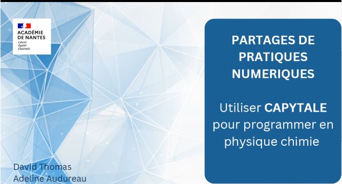 ctrabado1's tweet photo. 🔙#webinaire N°2 "Capytale" en #physiquechimie
➡https://t.co/737F6RGw3U
👉Avec une présentation des usages de #Codabloc pour le #collège et Scripit console pour le #lycée
Via l’@acnantes
#Capytale #programmation #codage #NumériqueEducatif https://t.co/0Kczc77FFF