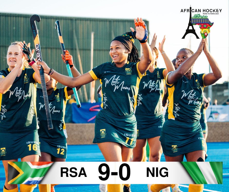 SA_Hockey's tweet photo. African Hockey Road to Paris 2024 Qualifier (W)        

FINAL  - Result - SA 9-0 Nigeria

📸 ES Media                                              

The SA Women's Team are your African CHAMPIONS and have booked their ticket to the 2024 Paris Olympic Games. 

#EnRoutetoParis https://t.co/wstOiSHAzx