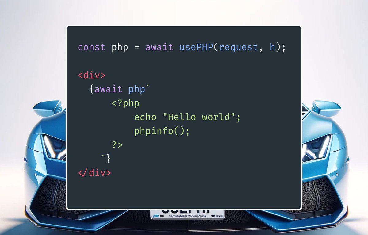 ascorbic's tweet image. Fire up the Lambos and meet usePHP. Run PHP in React, with edge SSR. Extracts your PHP code, executes it in WASM, and injects the result into your React code.