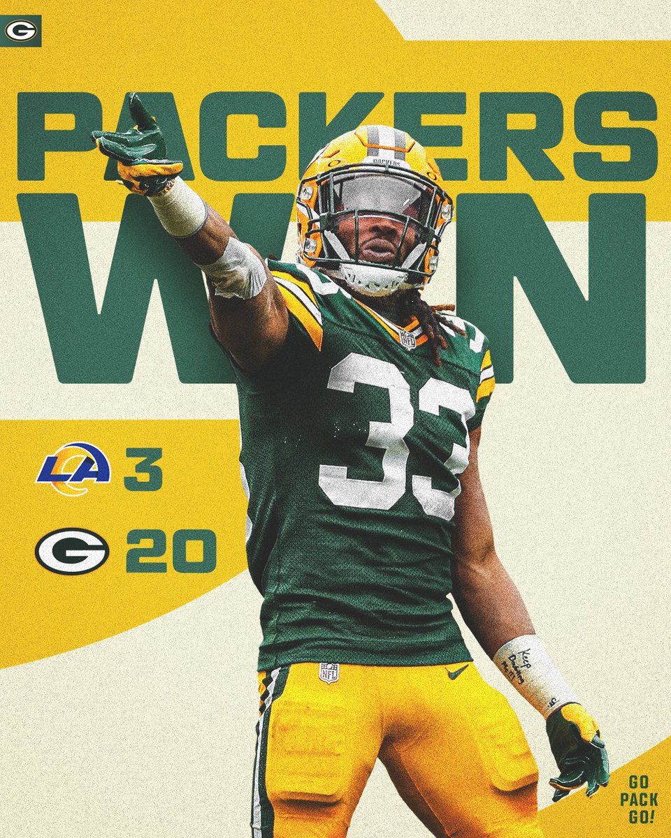 packers's tweet photo. .@Showtyme_33's day:

- 24 touches for 99 yards
- 1 rushing TD
- 1 #Packers WIN

#LARvsGB | #GoPackGo https://t.co/mec5OqTsRZ