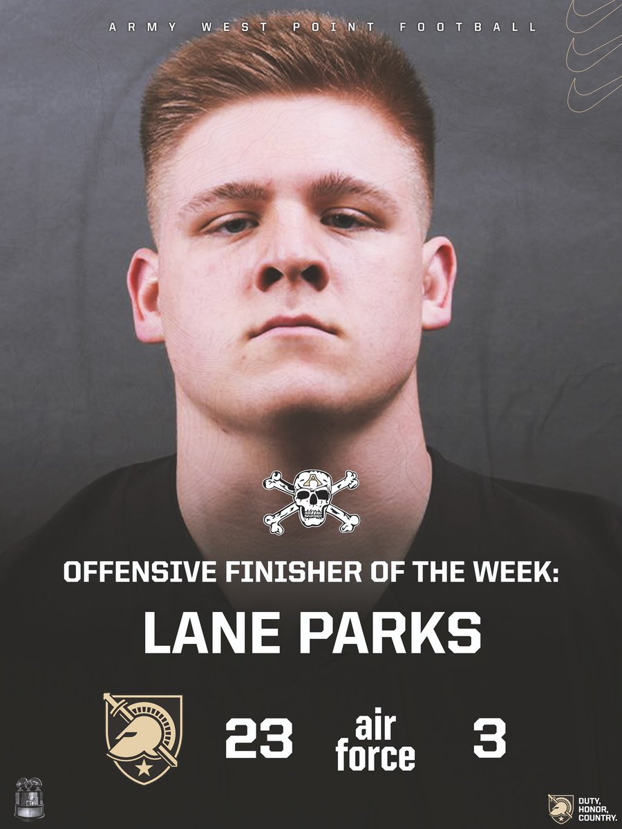 OL Lane Parks Outstanding Offensive Finisher ⁦@ArmyWP_Football⁩ #AmericasTeam 🏴‍☠️ #LastOfTheHard #BEATaf! #SingSecond