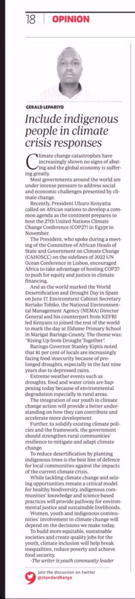 <a href="/UNEP/">UN Environment Programme</a> <a href="/UNFCCC/">UN Climate Change</a> <a href="/SecGranholm/">Secretary Jennifer Granholm</a> <a href="/WBG_Environment/">World Bank Environment</a> <a href="/UNEP_Africa/">UN Environment Programme in Africa</a> <a href="/PEspinosaC/">Patricia Espinosa C.</a> <a href="/SDGaction/">UN SDG Action Campaign</a> <a href="/ICRAF/">World Agroforestry</a> <a href="/KenyaCIC/">Kenya Climate Innovation Center (KCIC)</a> <a href="/ClimatePower/">Climate Power</a> 3/3
SHAPING The Future: While #IndigenousPeoples account for 6% of the global population, and they’re central to safeguarding world’s biodiversity, protection of Indigenous territories and land rights will help harness world’s carbon resilience,

Writes, <a href="/Lepariyo/">Gerald Lepariyo-Restore Mother Nature</a> #earthquakes