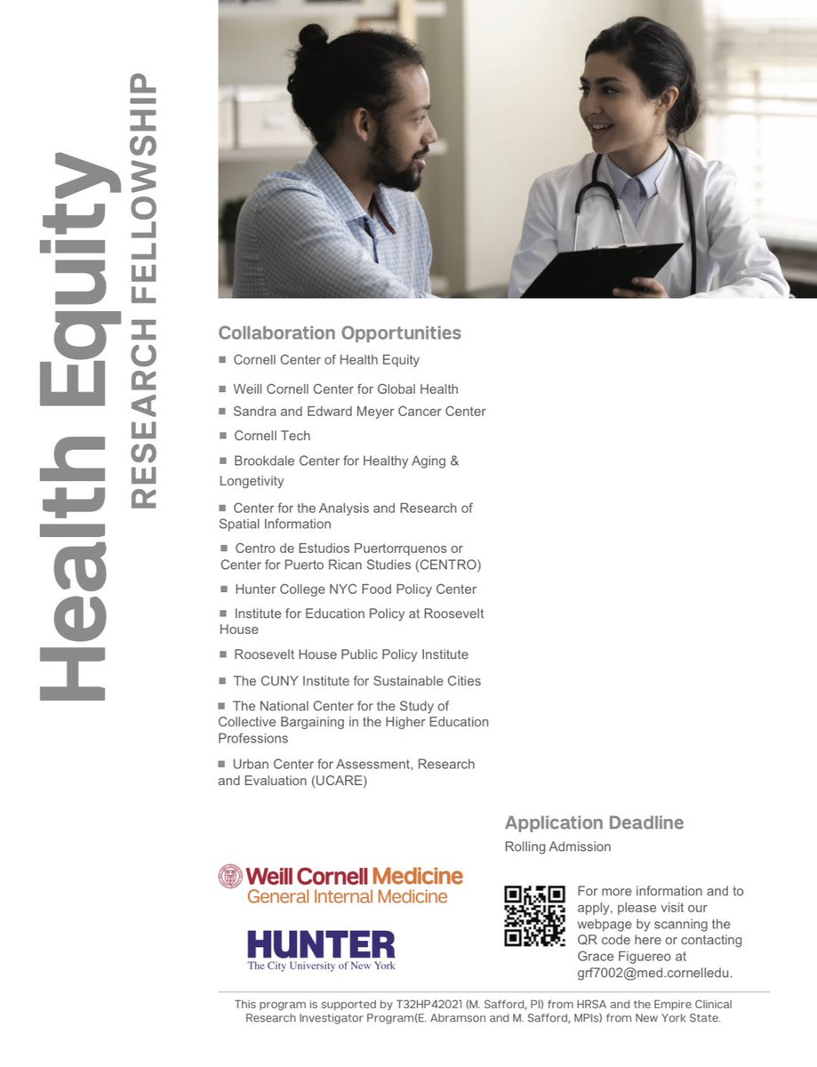MirandaLabCUNY's tweet photo. The Cornell-Hunter (@WeillCornell @Hunter_College) health equity research postdoctoral fellowship is accepting applications. I am one of the potential mentors for this fellowship. Link here: https://t.co/OArE5yl6Jj https://t.co/3ItxT1Qzbs