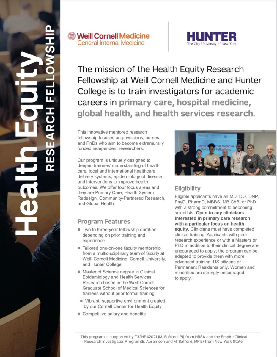MirandaLabCUNY's tweet photo. The Cornell-Hunter (@WeillCornell @Hunter_College) health equity research postdoctoral fellowship is accepting applications. I am one of the potential mentors for this fellowship. Link here: https://t.co/OArE5yl6Jj https://t.co/3ItxT1Qzbs